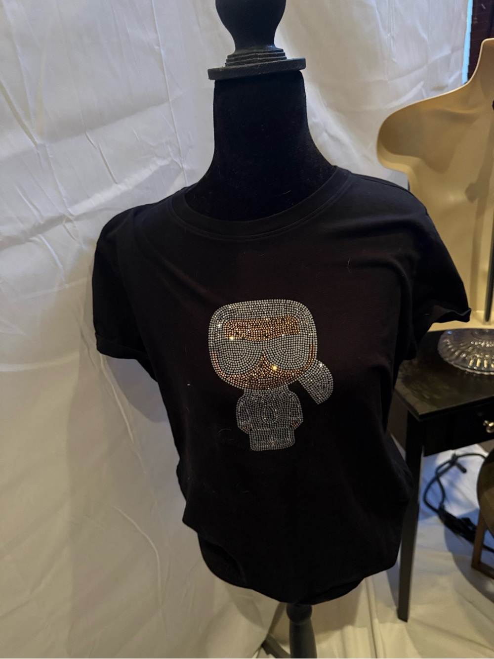 Ladies Black Rhinestone Character Tee